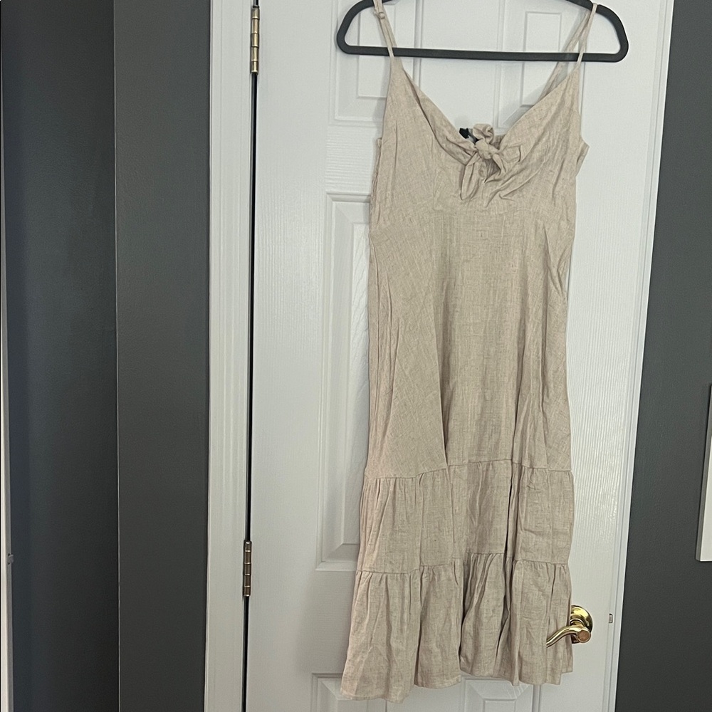 Aakaa Beige Mini Dress with Ruffle Hem